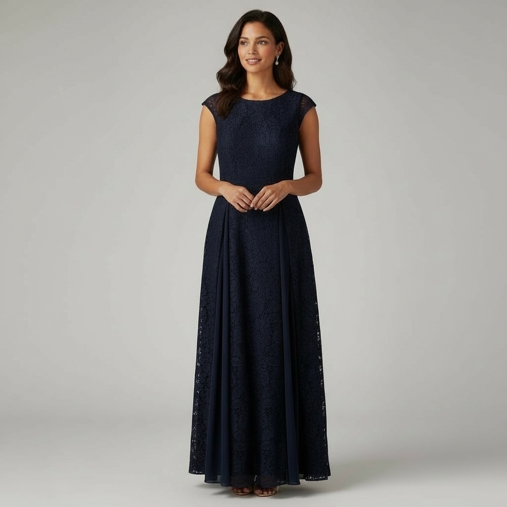 Sophisticated Navy Blue Lace Maxi Dress